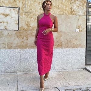 Zara Fuchsia Pink Lace Halter MidiDress